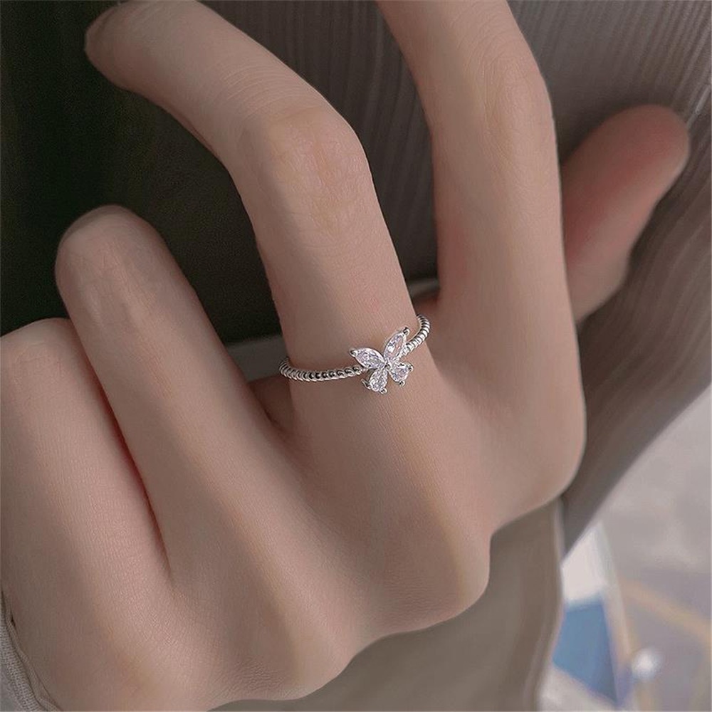 Nhẫn xoắn ốc hình bướm đính đá có thể điều chỉnh thời trang xuân hè cho nữ