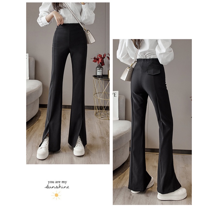 Quần dài lưng cao ống loe màu sắc đơn giản dành cho nữ