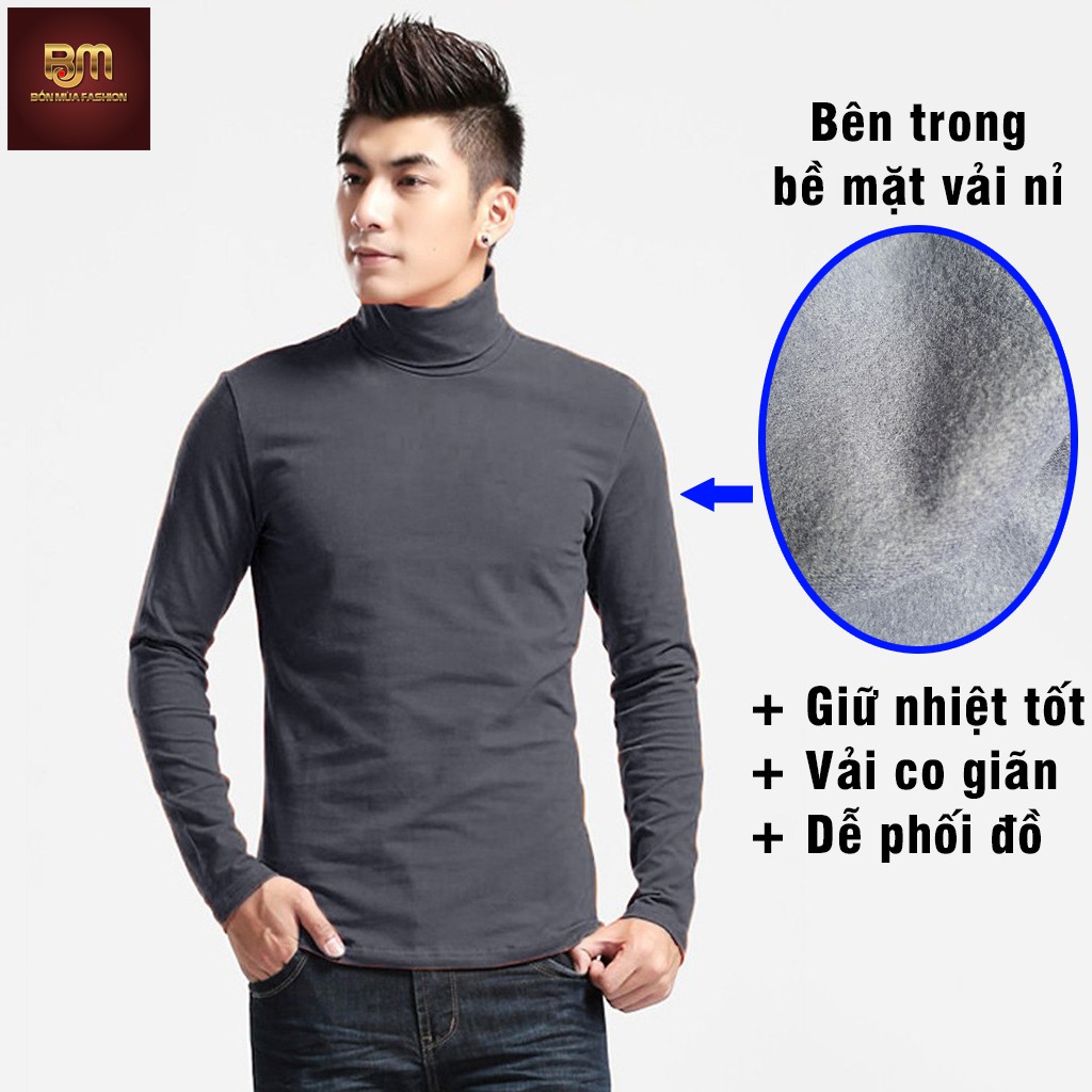 Áo giữ nhiệt nam tay dài lót nỉ cổ cao ( cổ 3 phân ) siêu ấm siêu nhẹ