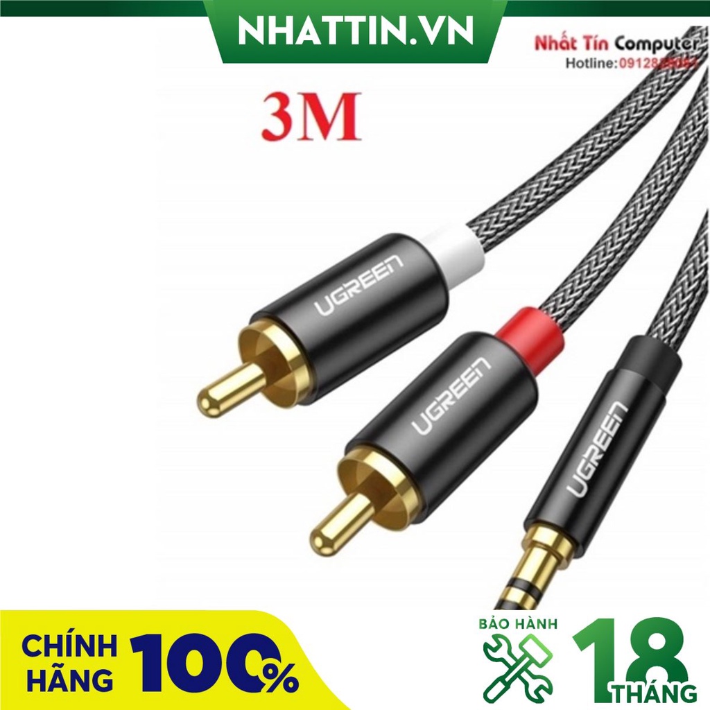 Cáp âm thanh Audio 3.5mm ra 2 RCA dài 3M bọc Nylon Ugreen 60242 cao cấp