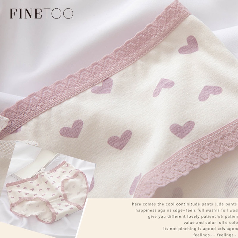 FINETOO Quần Lót Cotton Họa Tiết Trái Tim Dễ Thương Cho Nữ