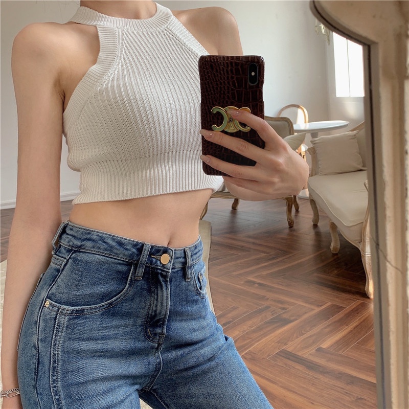 QADCOL Áo Dệt Kim Sát Nách Màu Sắc Đơn Giản Trẻ Trung Cho Nữ