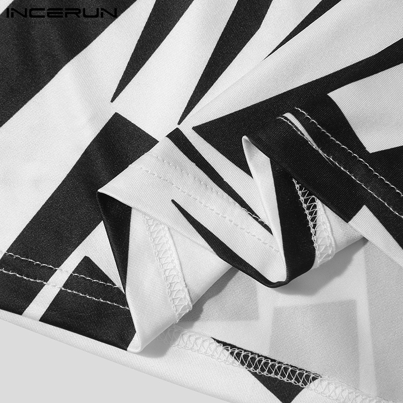 Áo thun lửng INCERUN tay ngắn họa tiết sọc ngựa vằn thời trang cho nam