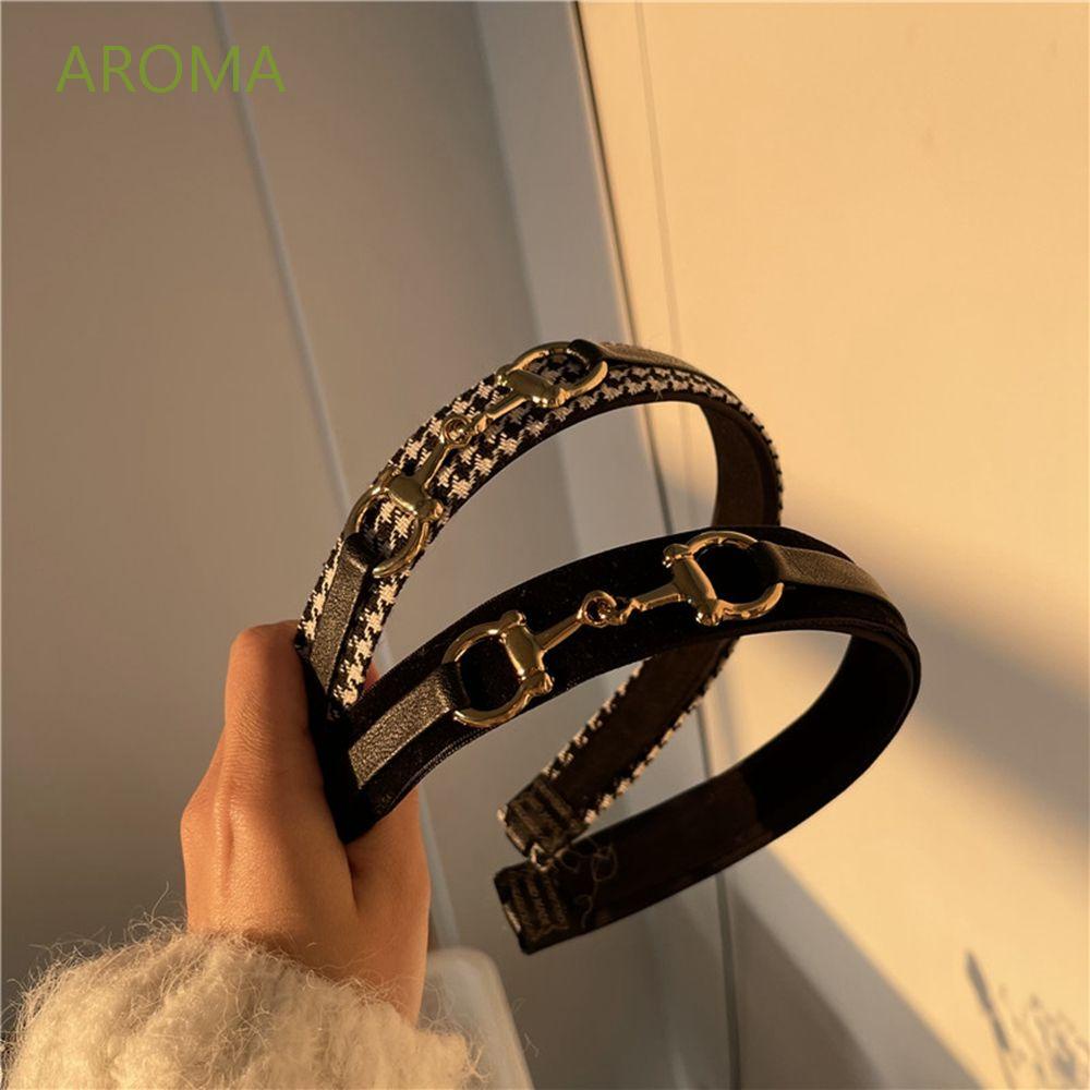 Băng đô cài tóc bằng da phối khóa kim loại màu trắng đen phong cách Hàn Quốc thanh lịch cho nữ