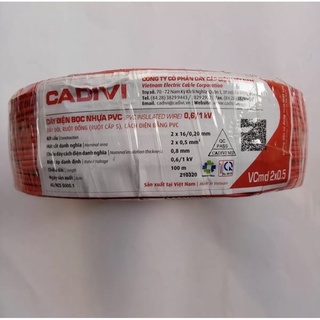 (5m) dây điện cadivi 2 x 0,5