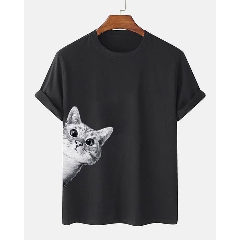 Áo thun nam in hình con mèo (Cat) tay ngắn,cổ tròn dáng unisex tay ngắn Basic Tee nam nữ
