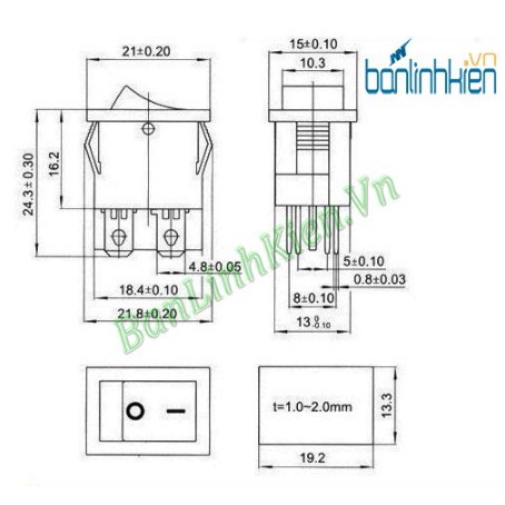 Công Tắc Bập Bênh 6A 250V KCD1-104BL (Màu Đen)
