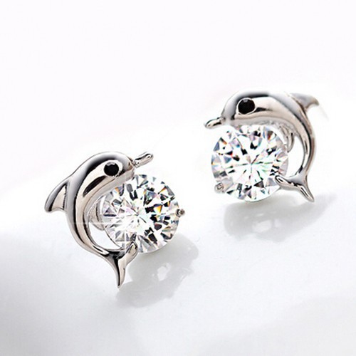 Hoa tai xi bạc mặt hình cá heo cho nữ