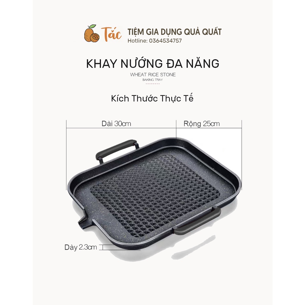 (tặng tay lót silicone) Vỉ Nướng Bếp Từ Hàn Quốc Mặt Đá Hoa Cương Chống Dính An toàn Size 30cm