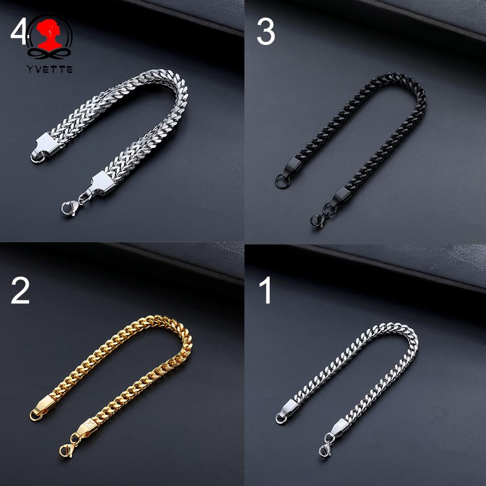 Vòng tay dạng chuỗi bằng inox màu vàng/bạc/ đen cá tính dành cho nam