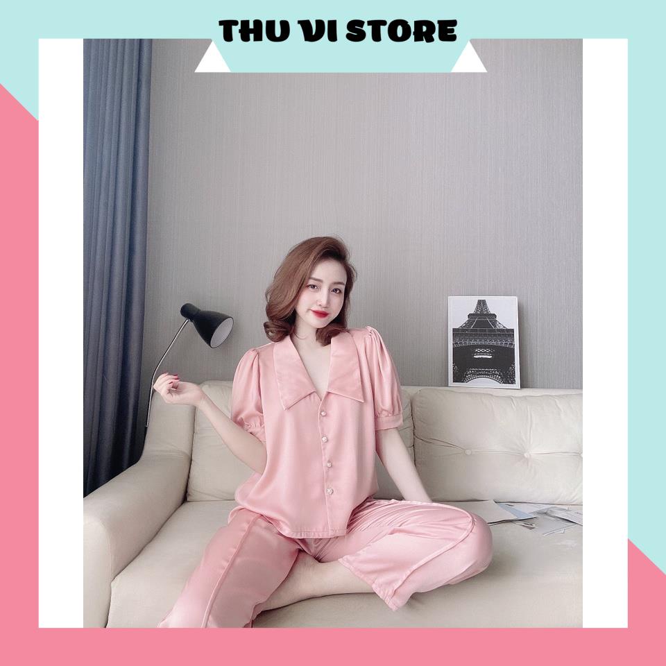 Đồ Lụa Mặc Nhà, Đồ Bộ Nữ Đồ Ngủ Áo Cổ Sen Quần Dài Chất Lụa Santin Mềm Mịn Nhiều Màu Form Dáng Rộng Rãi Dưới 60kg Mặc Vừ | BigBuy360 - bigbuy360.vn