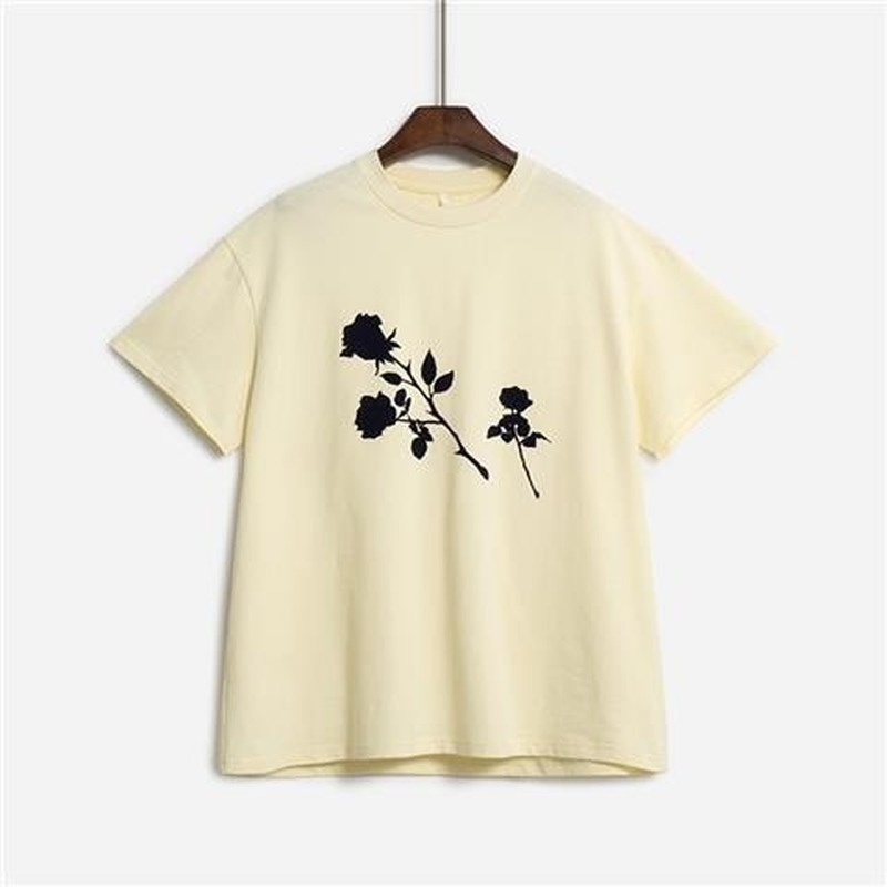 Áo Thun Ngắn Tay Cổ Tròn Dáng Rộng In Họa Tiết Hoa Hồng Thời Trang Mùa Hè Cho Nữ
