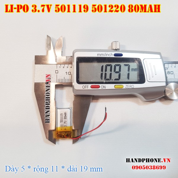 Pin Li-Po 3.7V 80mAh 501119 501120 (Lithium Polymer) cho tai nghe Bluetooth, định vị GPS, máy ghi âm, đồng hồ,smartwatch