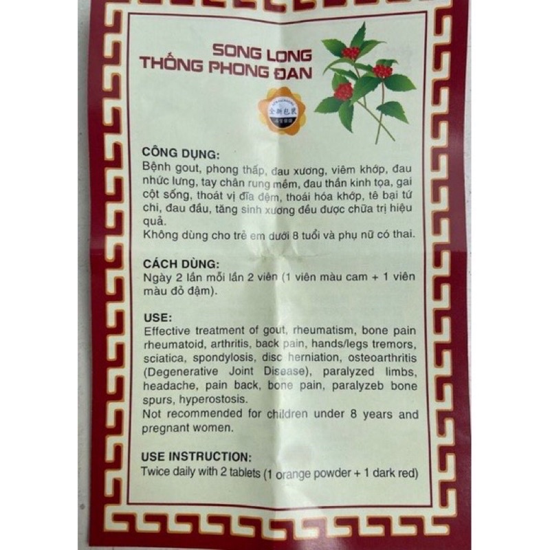 Song Long Thống Phong Đan - Chánh Hiệu 100%