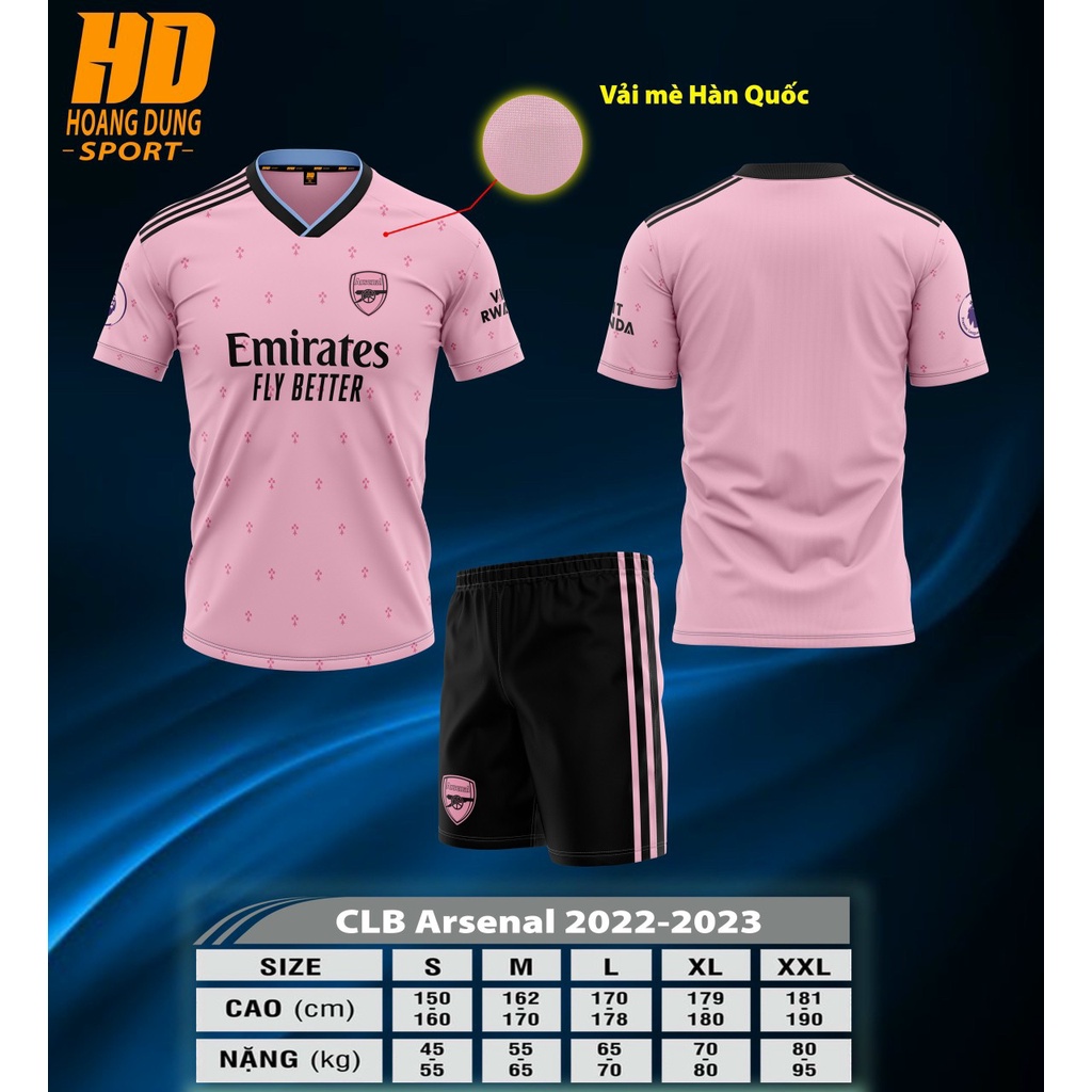 Bộ Quần Áo Đá Banh CLB ARSENAL VẢI MÈ HỒNG
