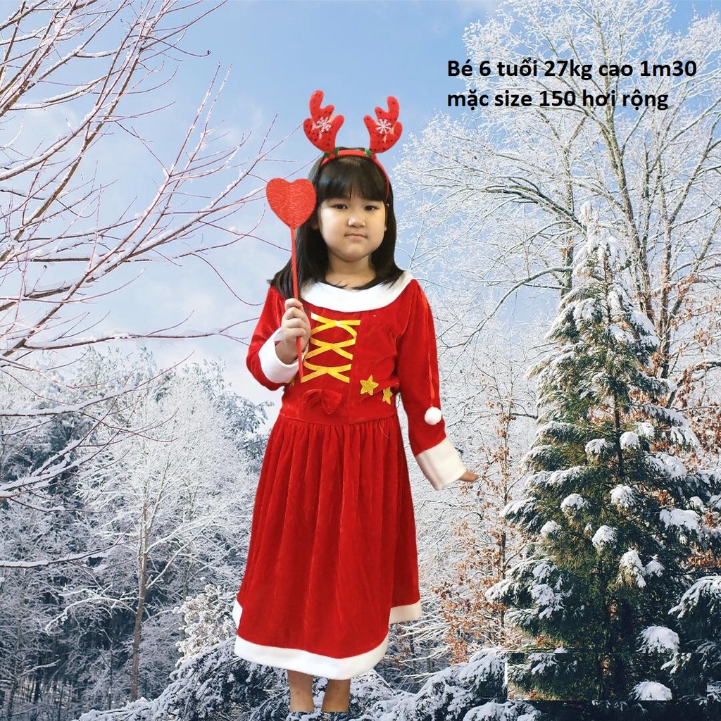 Váy Noel nhung đỏ kèm bờm cho bé gái 10-30kg