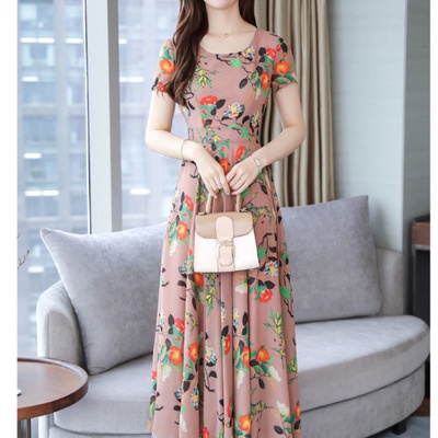 Váy trung niên cho mẹ, cho bà dáng dài V04 - Áo đầm thời trang đẹp cho người lớn tuổi giá rẻ U40 U50 U60 mặc mùa hè thu