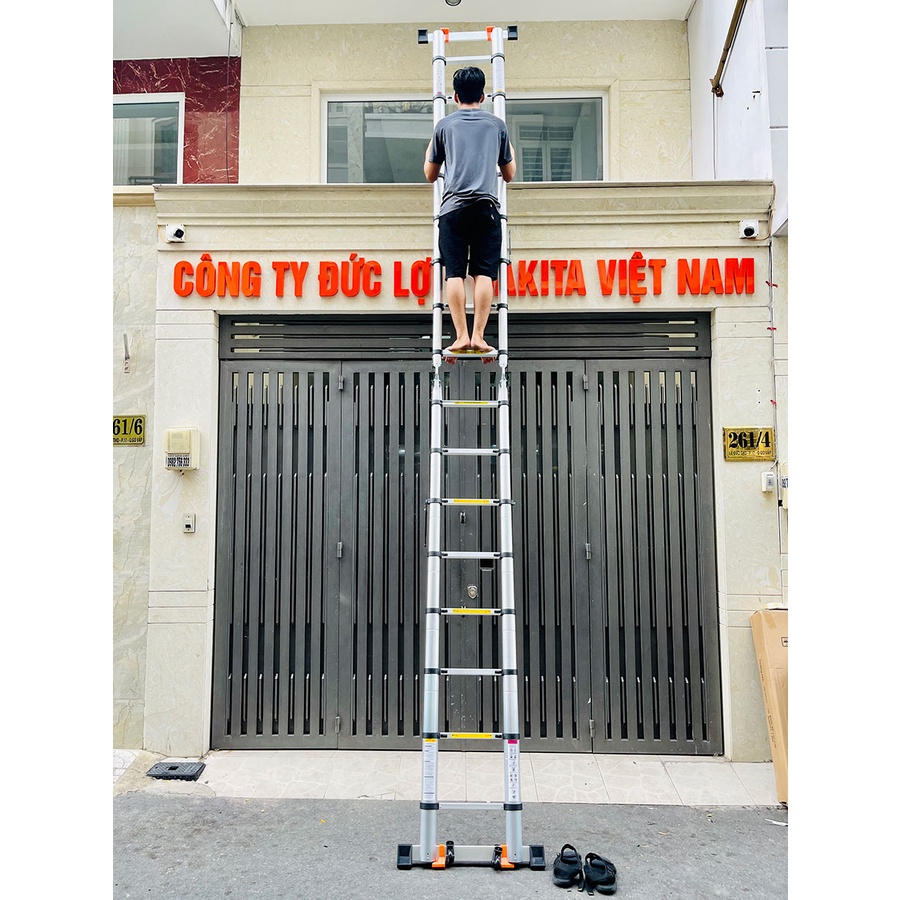Thang rút đôi Nhật Bản Chữ A cao 2.8m duỗi 5.6m DAKITA DKT-256, Nhôm Cao Cấp, Siêu Chắc, Siêu Bền, Bảo Hành 2 Năm