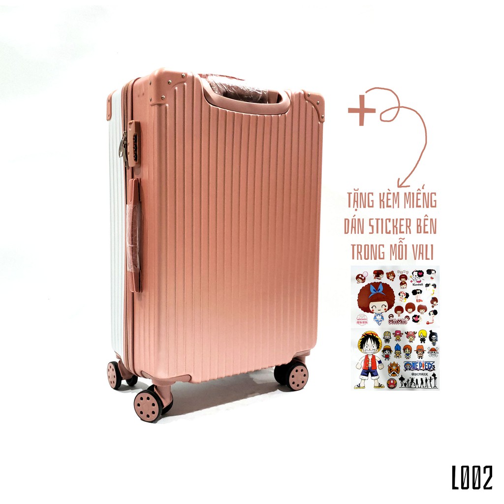 VALI KÉO CAO CẤP / PC + ABS / Size 20 - 24 -28 Inch Màu Hồng Trắng + Tặng miếng dán sticker trong mỗi vali (L002)
