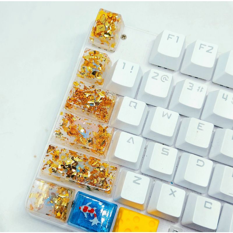 Set 6 Keycap resin lá vàng trang trí bàn phím cơ gaming