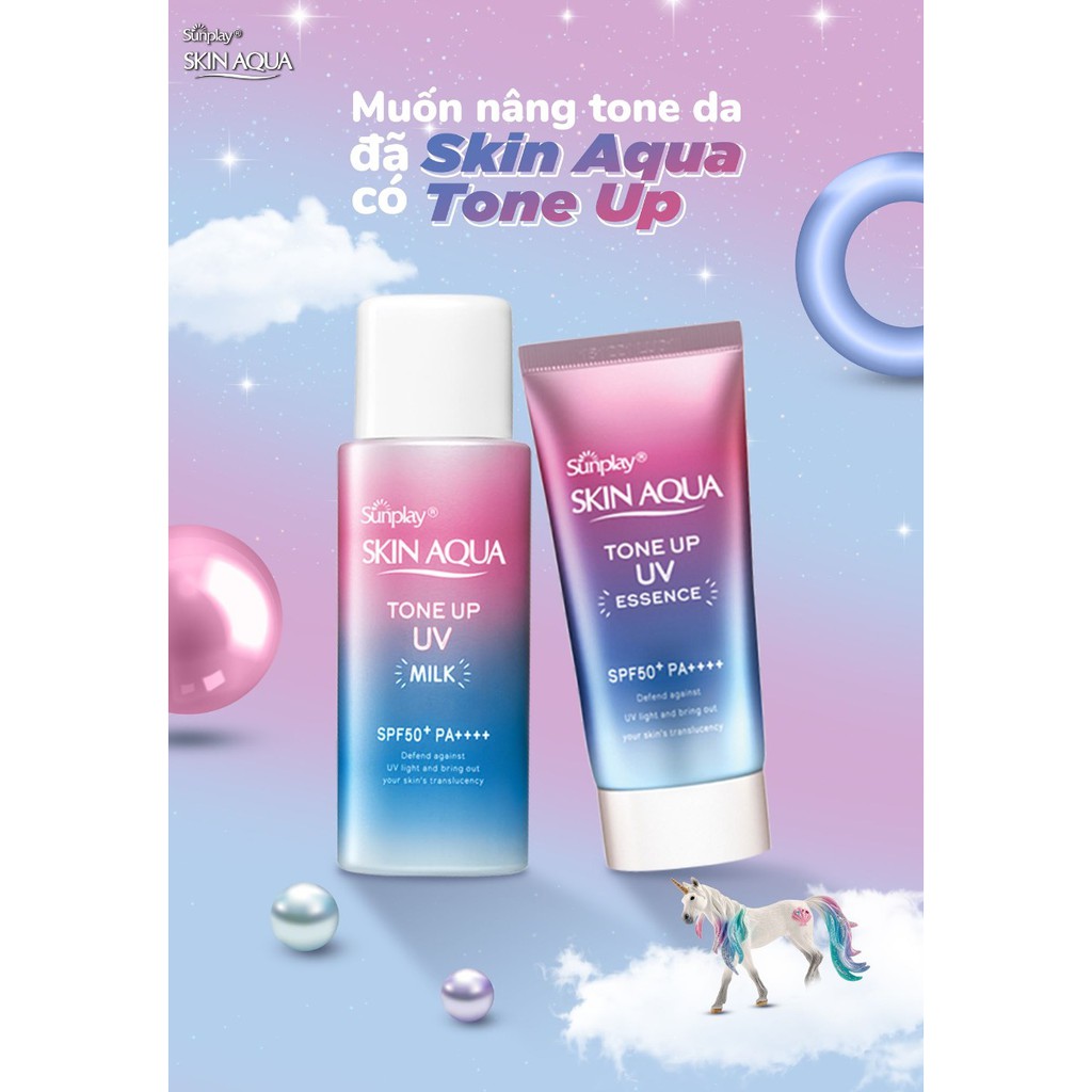 Kem Chống Nắng Sunplay Skin Aqua Tone Up UV Essence/ Milk SPF50+ PA++++ Dưỡng Ẩm Nâng Tông Che Khuyết Điểm