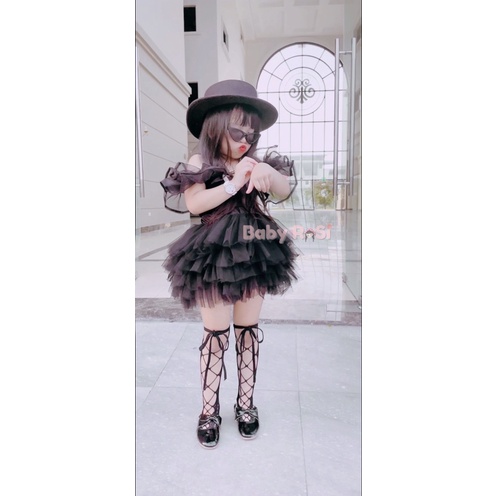 Sét áo voan bèo kèm chân váy tutu đen cho bé