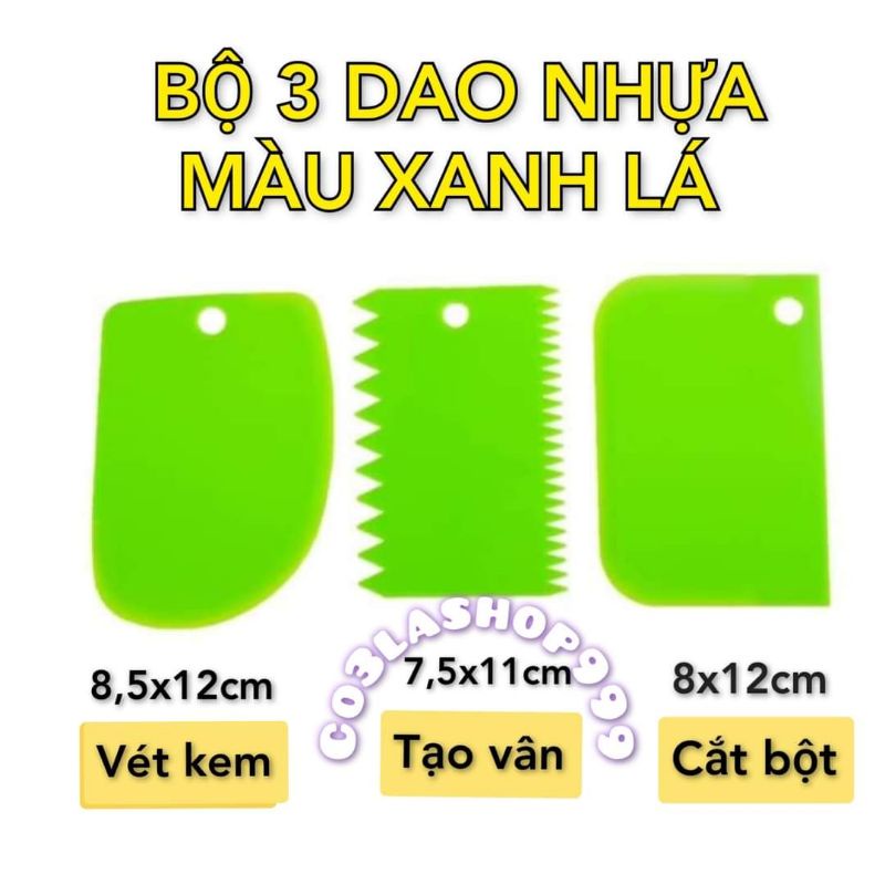 Bộ 3 dao nhựa cắt bột, vét kem, tạo vân làm bánh
