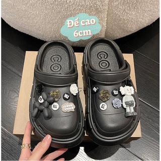 Dép Cross Đế Cao Nữ [FULLBOX HOTTREND 2022] Crocs Nữ Đi Mưa Tăng Chiều Cao 6cm Kèm Phụ Kiện Gắn Dép Dễ Thương