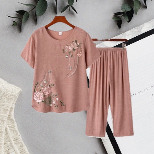 Áo Thun Nữ Plus Size Tay Ngắn & Quần Ngắn Mùa Thu Cho Phụ Nữ Trung Niên
