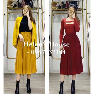 Chân váy xếp ly dáng dài - kèm đai