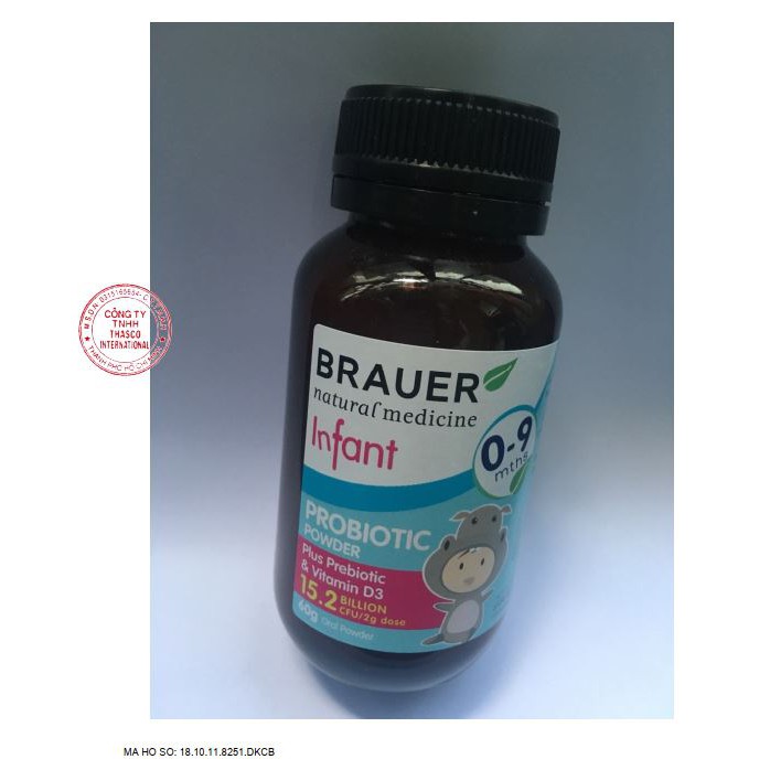 Men Vi Sinh Tiêu Hóa Brauer Infant Probiotic Powder - Cho Trẻ Sơ Sinh Từ 0 Đến 9 Tháng Tuổi Hộp 60 gram