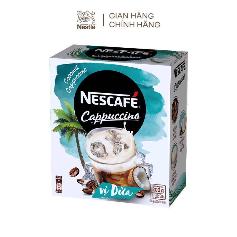 [Tặng ly nhựa Nescafe] Cà phê hòa tan Nescafé Cappuccino vị dừa (Hộp 10 gói x 20g)