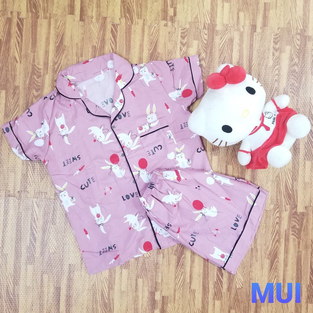 Bộ đồ ngủ cộc nữ Pijama lụa kate thái, bộ mặc ở nhà đáng yêu dễ thương size 45-55kg