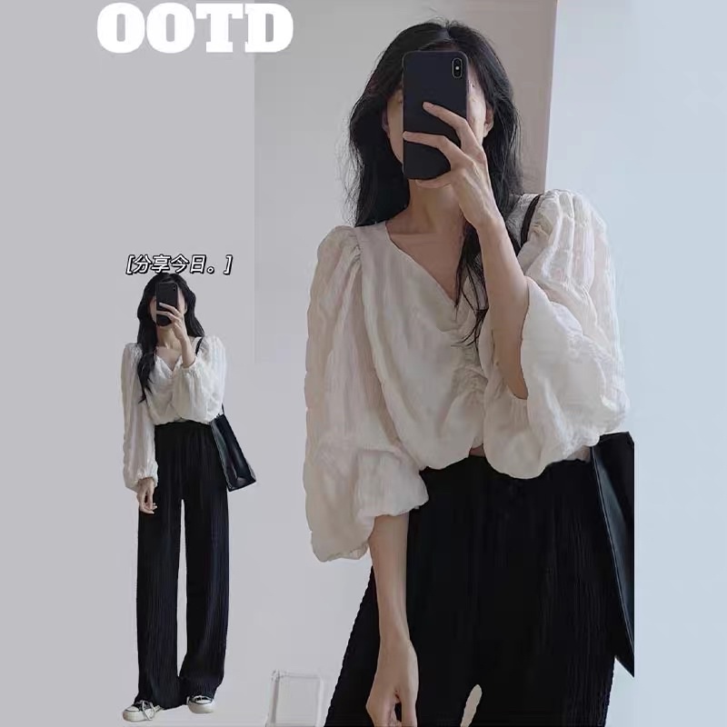 [Mã 252FASHIONSALE giảm 12% đơn 99K] [VIDEO Unbox] ÁO VOAN XỐP NHÚN TAY BO (ảnh thật)