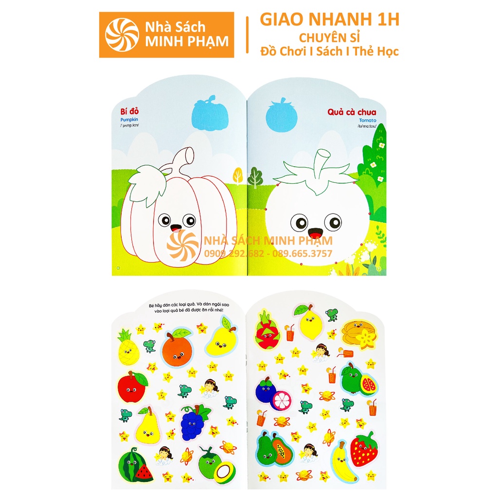 Sách - Bộ 6c Tô Màu Bóc Dán 100+ Stickers - Song Ngữ Anh Việt