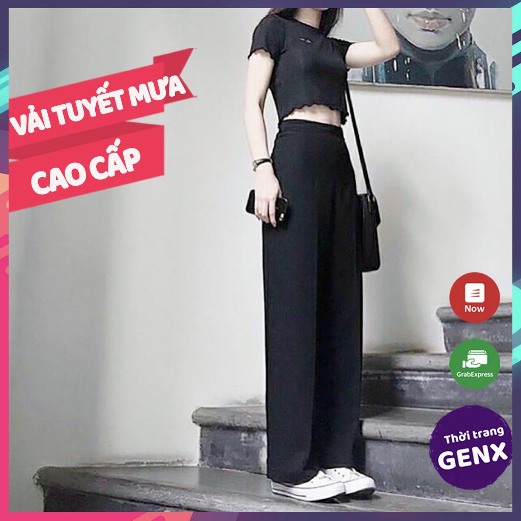 Quần Ống Rộng Lưng Cao MOLENTO Quần Ống Suông Màu Đen Lưng Cao Vải Tuyết Mưa Tôn Dáng Hot Trend 2022 - M08