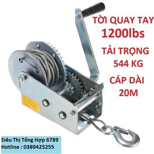 bộ tời quay tay 1200lbs - trọng tải 544kg - cáp dài 20m