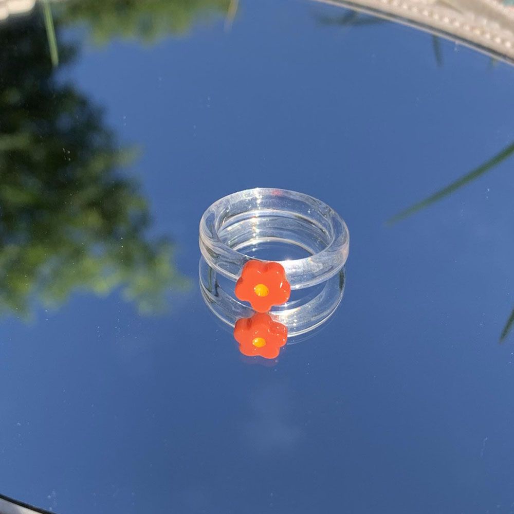 Nhẫn Nhựa Resin Trong Suốt Họa Tiết Hoa Nhiều Màu Dễ Thương Cho Nữ