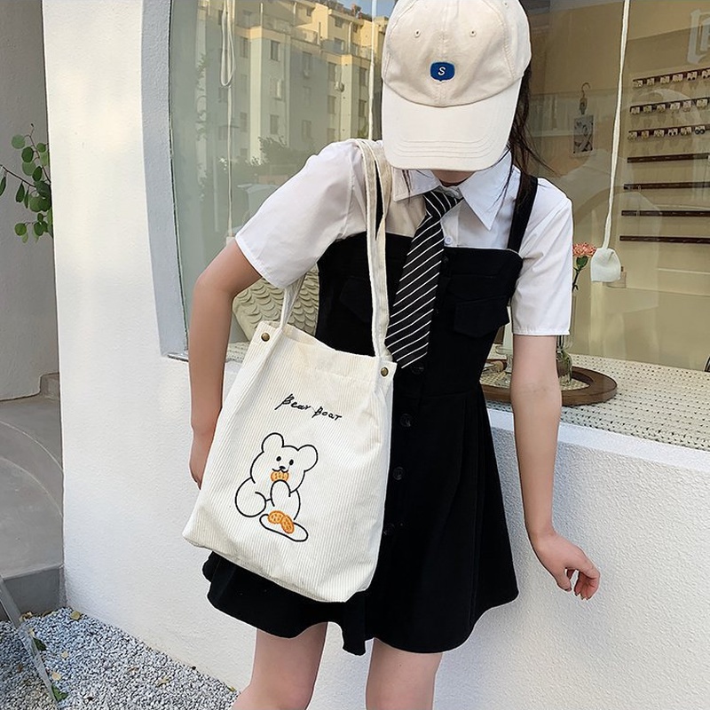 Túi tote Vải Nhung Kẻ Dung Tích Lớn Dễ Thương Gylb403