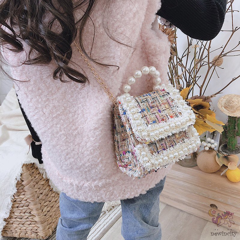 Túi đeo chéo đính ngọc trai phong cách thời trang Hàn Quốc cho bé gái