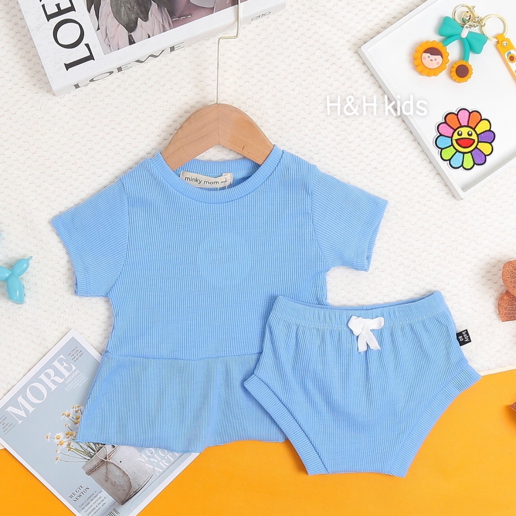 [Bé 7-19kg] Bộ ngắn tay thun gân tâm mềm mịn MINKY MOM cho bé gái từ 7-20kg