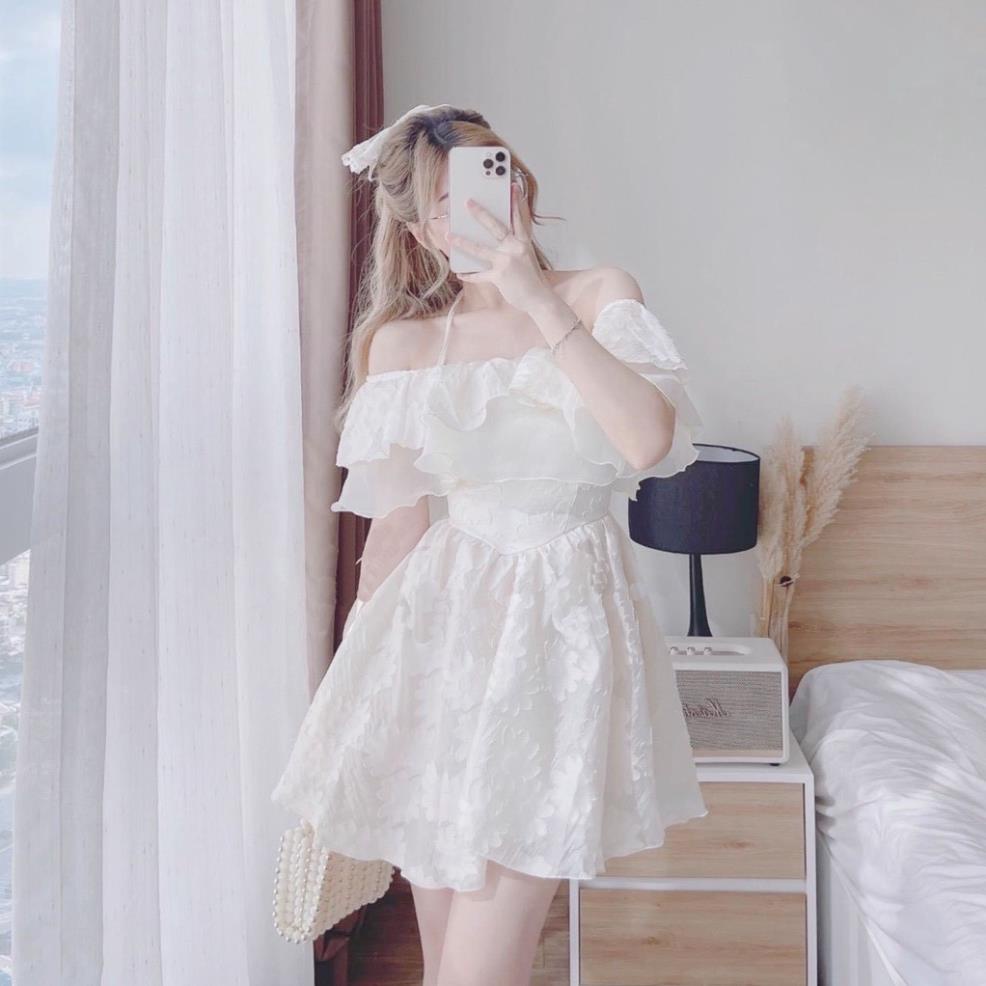 Đầm Xòe Trễ Vai Bèo Cột Dây Xinh Xắn Nữ Tính - YUME Y0556