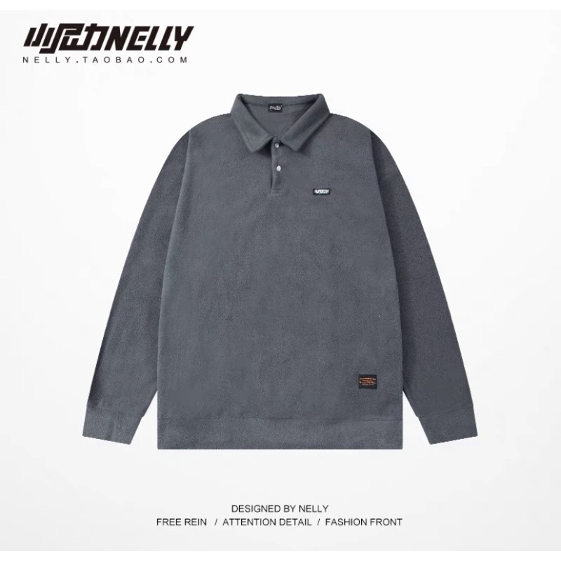 Áo nỉ tay dài cổ polo  Nelly Heybig form rộng dành cho nam và nữ 39 supeeon