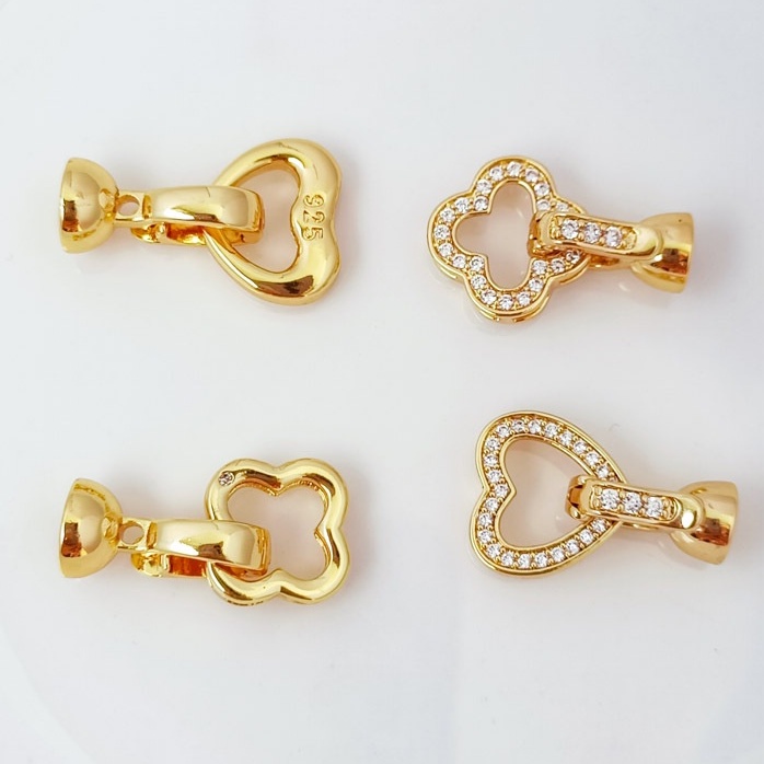 [K41B] Phụ kiện trang sức (DIY) - Chốt khóa 2 mẫu cách điệu trơn nạm đá  làm vòng cổ vòng tay