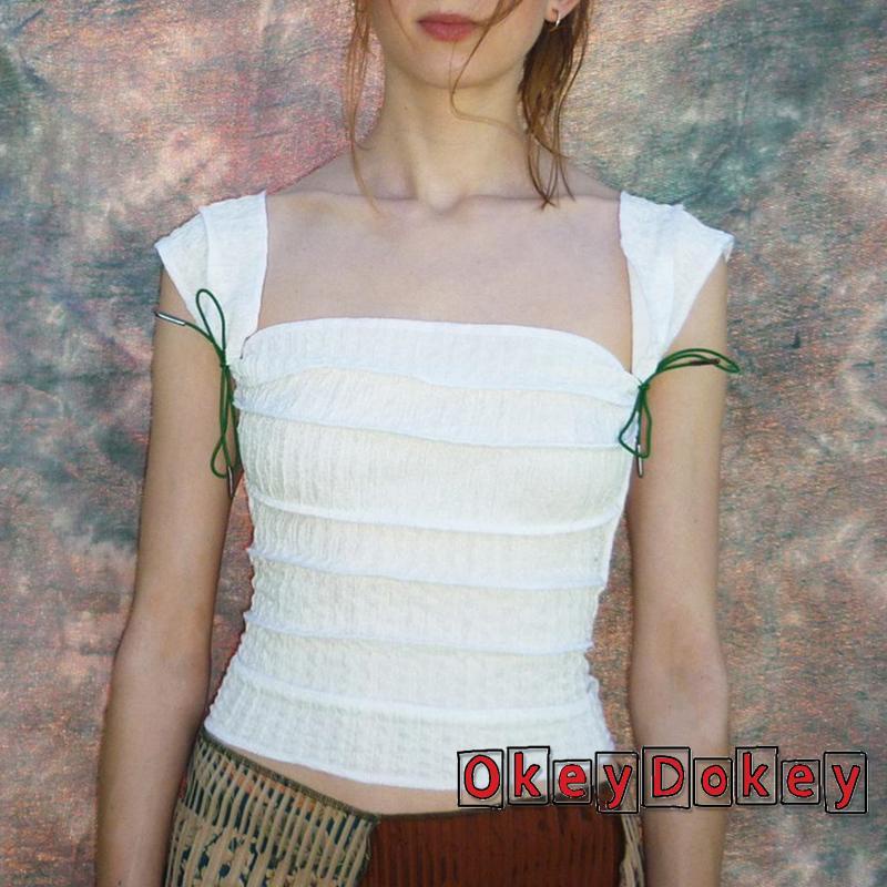 Áo Lửng Cổ Vuông Sát Nách Màu Trơn Buộc Dây Thời Trang Cho Nữ