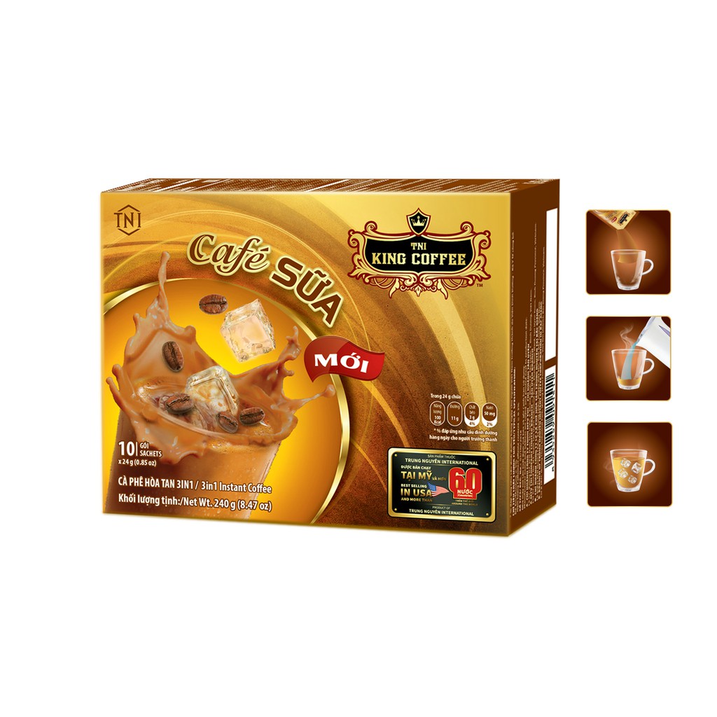 Cà Phê Sữa Hòa Tan 3IN1 KING COFFEE - Hộp 10 gói x 24g - logo bóng đá