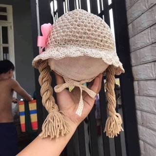 Mũ cói tóc giả cho bé