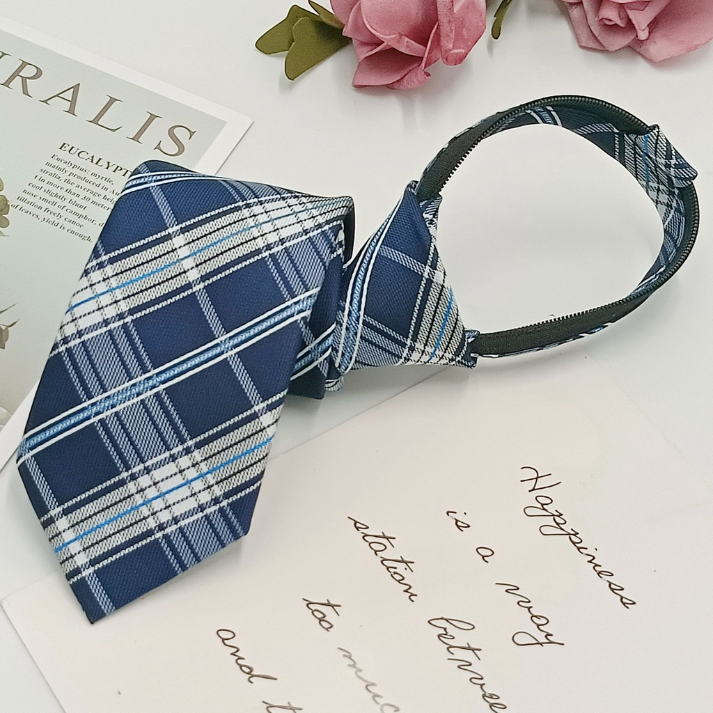 Cà Vạt Đồng Phục Học Sinh Nhật Bản Kẻ Sọc Caro Bản Hẹp 24H Không Cần Cà Vạt