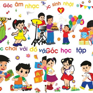 Combo 4 bộ Tranh góc decal dán tường mầm non(tranh nhỏ)