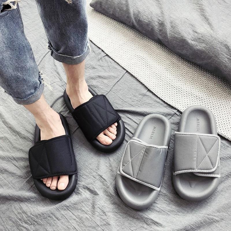 Dép màu đỏ lưới nam Kanye Dép dừa giống nhau cho các cặp đôi 2021 Mùa hè mới Velcro Dép bánh mì đáy